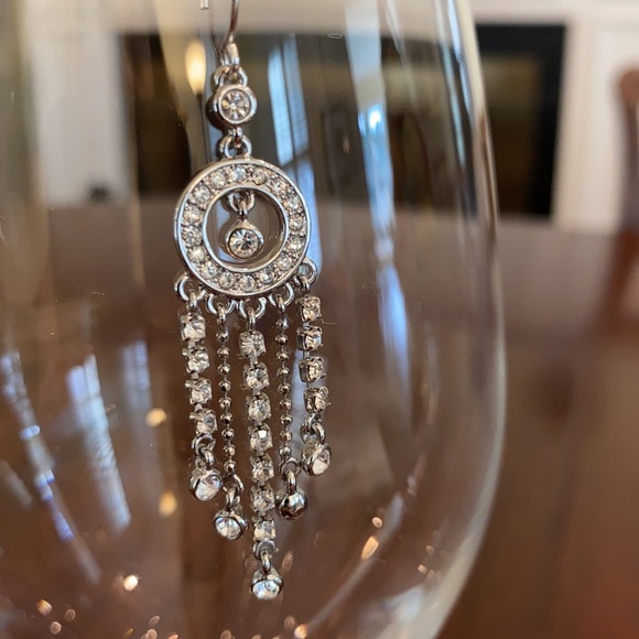 Vintage Chandelier Earrings Retro Silver and Crystal Dangle - Picture 4 of 6